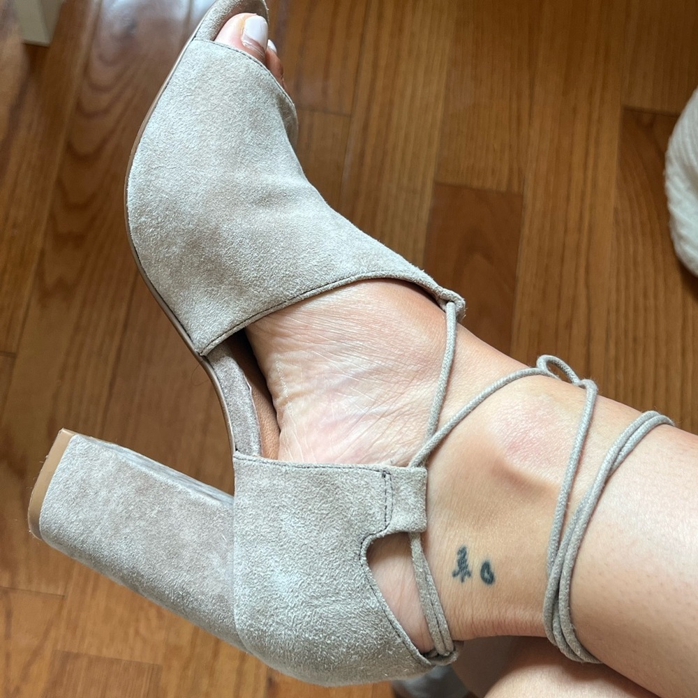 Matiko heels with wrap laces, never worn